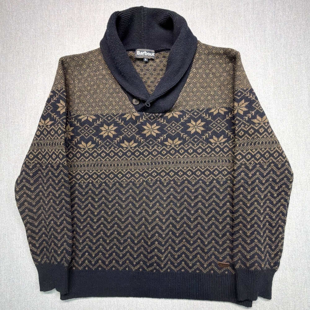 Barbour Winkfield Men's Size XL 100%‎ Wool Shawl Neck Fair Isle Sweater